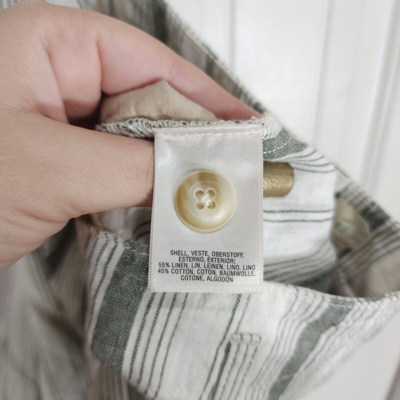 by Anthropologie Shorts Womens 12 White Green Stripe Pokets Linen Blend Beachy - Picture 9 of 10